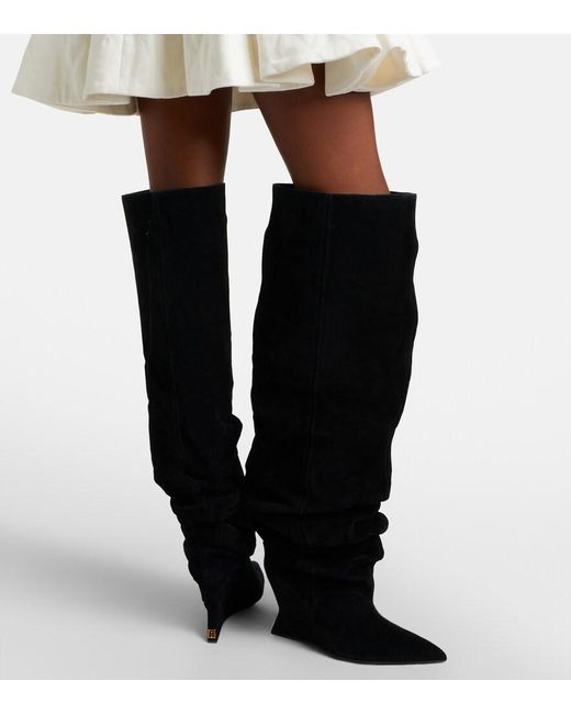 Balmain Black Suede Over-The-Knee Boots