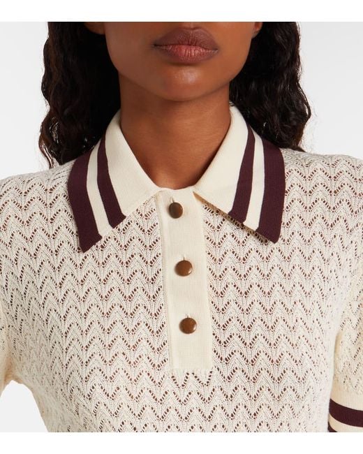 Tory Burch Natural Cotton Pointelle Polo Shirt