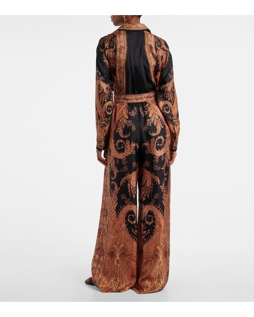 Zimmermann Brown Hypnotic Silk Wide-Leg Pants