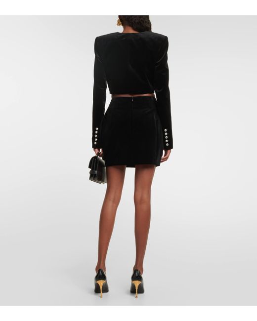 Balmain Black Embellished Velvet Miniskirt