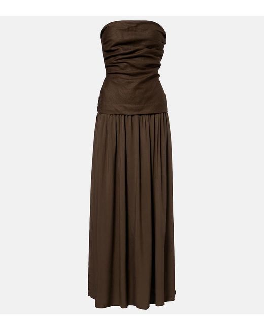 Faithfull The Brand Brown Hedy Draped Linen Maxi Dress