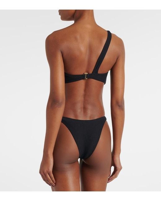 SAME Black Marble Gathered Bikini Top