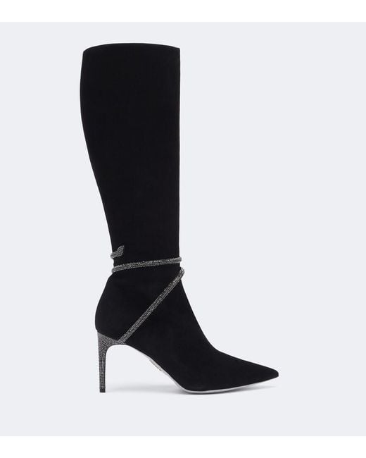 Rene Caovilla Black Cleo Embellished Suede Knee-High Boots