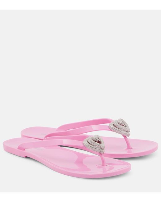 Mach & Mach Pink Double Heart Embellished Thong Sandals