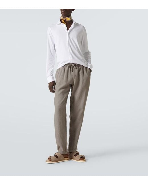 Fedeli Gray Bonifacio Linen Tapered Pants for men