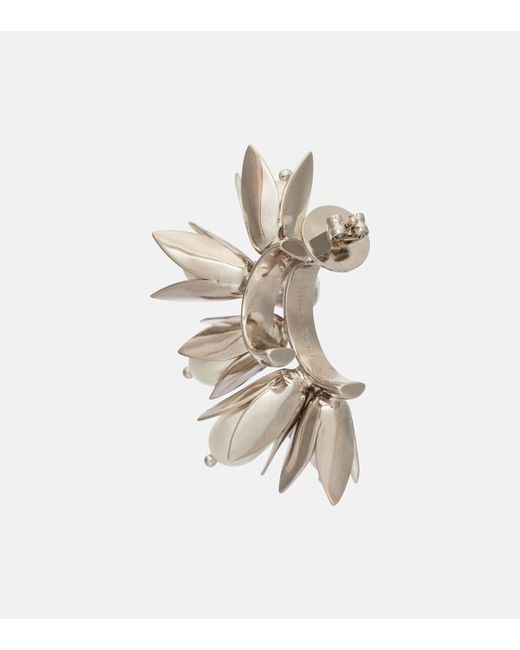 Simone Rocha Metallic Floral Faux Pearls Hoop Earrings