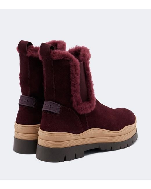 Bogner Red Arosa Shearling-Lined Suede Ankle Boots