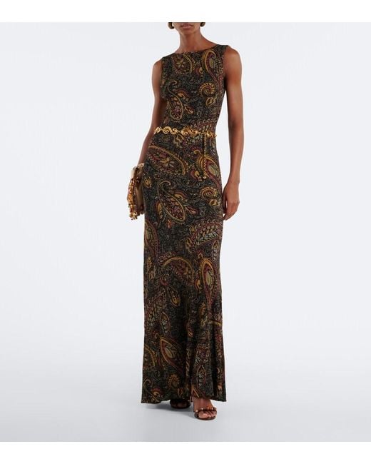 Etro Multicolor Printed Ribbed-Knit Maxi Dress