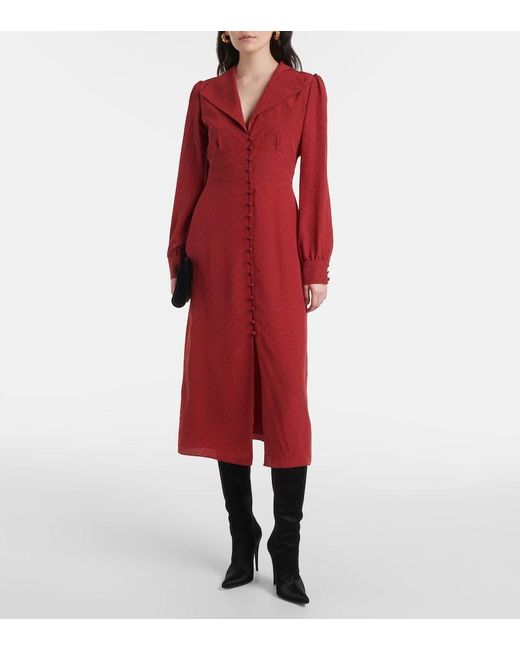 Alessandra Rich Red Polka-Dot Silk Midi Dress