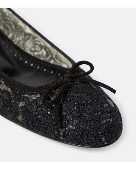 Manolo Blahnik Black Verizzo Floral Lace Ballet Flats