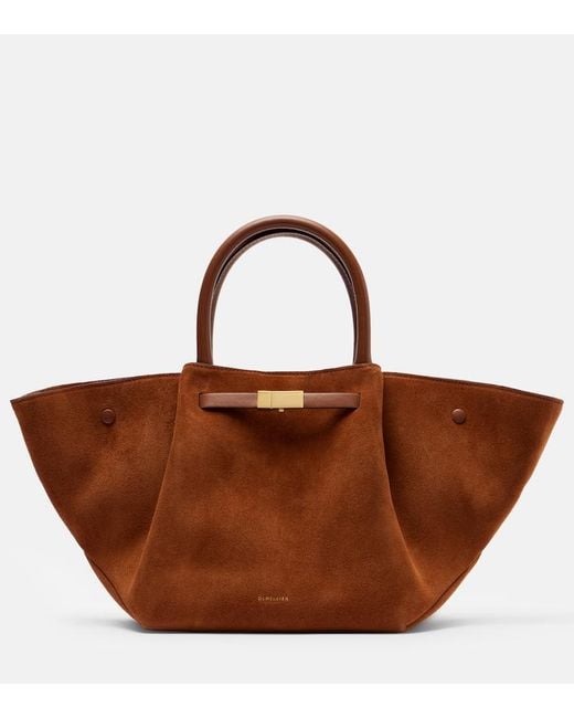 DeMellier London Brown New York Midi Suede Top-Handle Bag