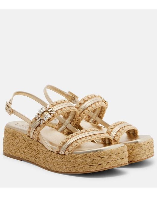 Roger Vivier Metallic Embellished Platform Espadrille Sandals