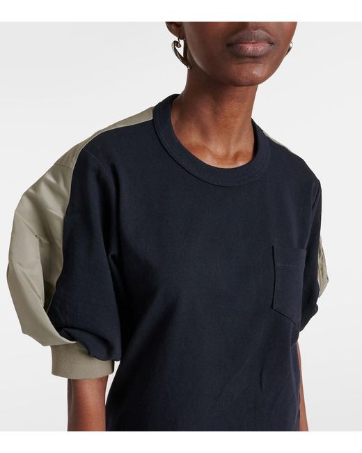 Sacai Blue Cotton-blend Twill And Jersey Top