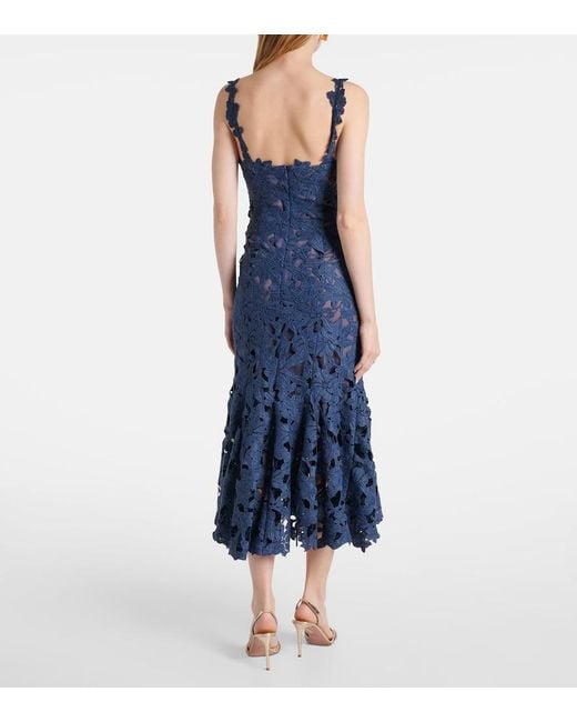 Oscar de la Renta Blue Guipure Lace Midi Dress