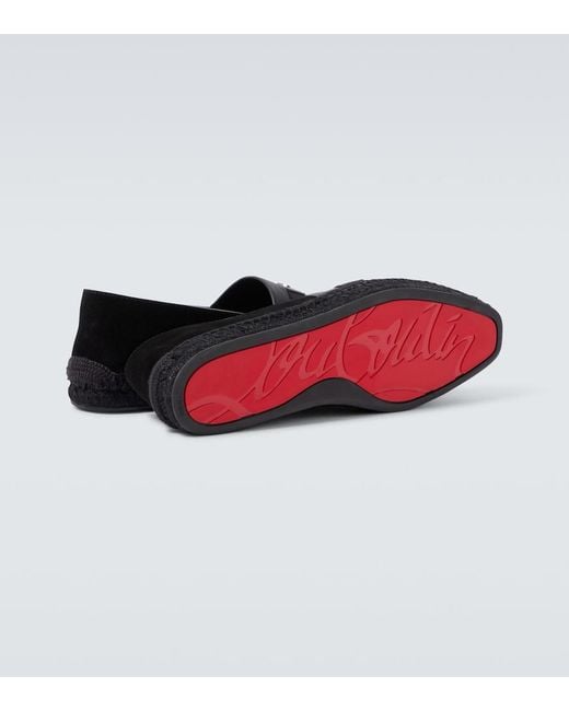 Christian Louboutin Black Alfarica Logo-Embellished Leather And Grosgrain-Trimmed Suede Espadrilles for men