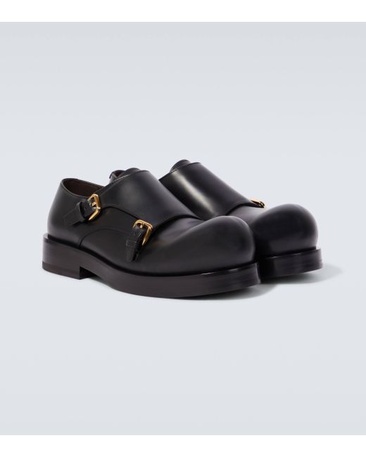 Bottega Veneta Black Helium Leather Monk Strap Shoes for men