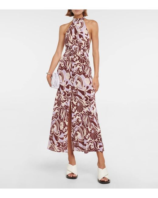 Rixo Multicolor Kendra Printed Halterneck Silk Dress