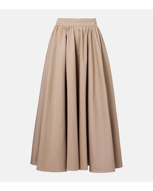 Patou Brown Gathered Cotton Gabardine Midi Skirt