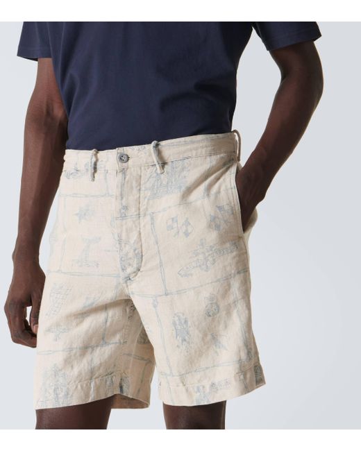 RRL Natural Printed Linen Shorts for men