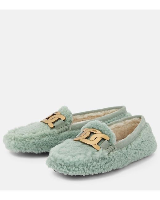 Tod's Green Gommino Shearling Loafers