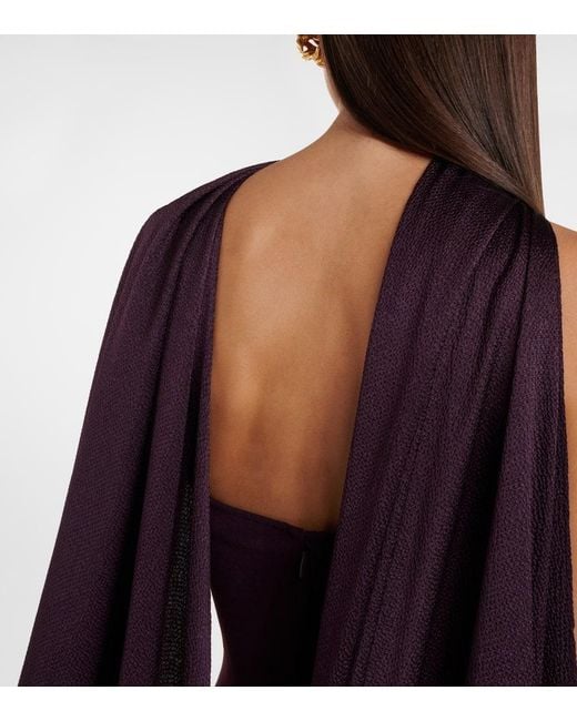 Solace London Purple Ophelia Cape-Detail Halterneck Gown
