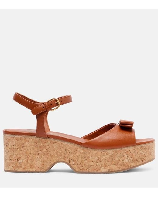 Ferragamo Brown Selna Leather Wedge Sandals