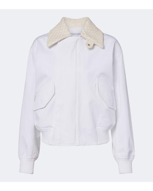 Bottega Veneta White Intrecciato Cotton Blouson Jacket
