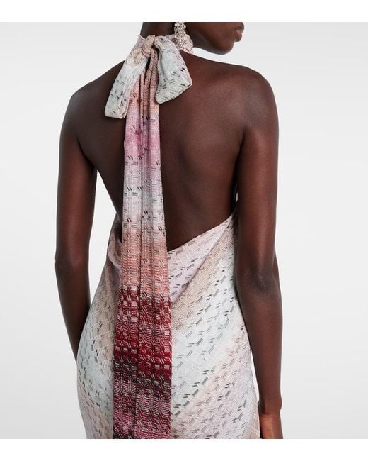 Missoni White Zig Zag Halterneck Maxi Dress
