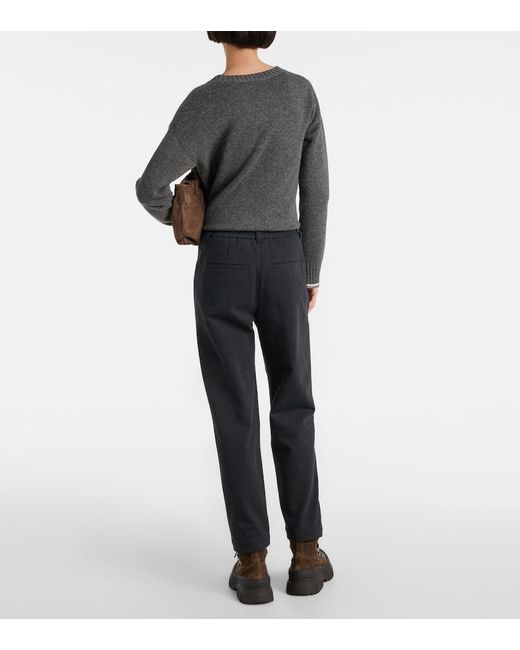 Brunello Cucinelli Blue Pleated Cotton-Blend Jersey Sweatpants