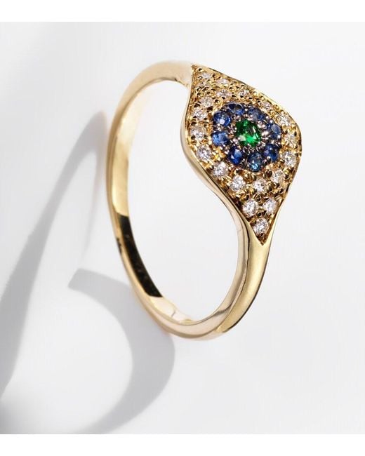 Ileana Makri Metallic Cats Eye 18Kt Ring With Diamonds, Sapphires And Tsavorite