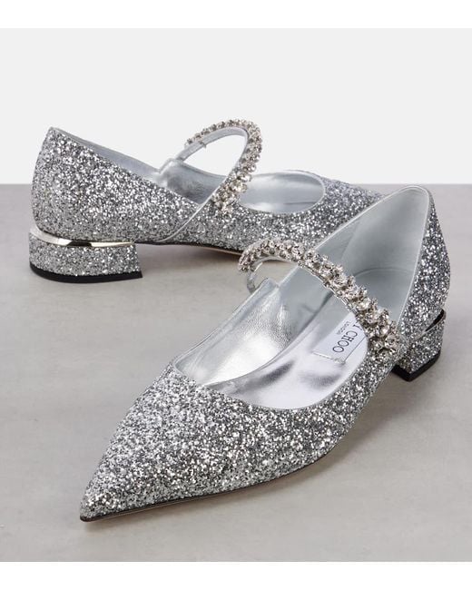 Jimmy Choo White Bing 25 Embellished Mary Jane Pumps