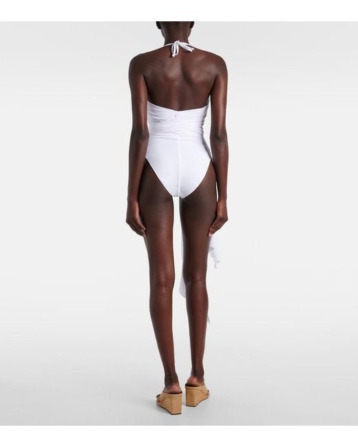 Alaïa White Draped Halterneck Swimsuit