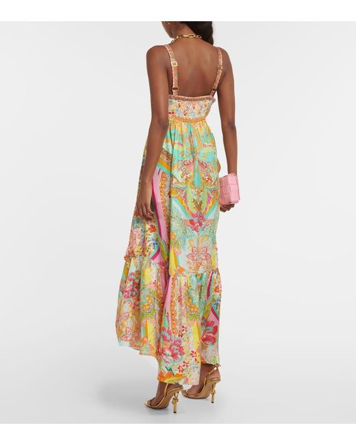 Camilla White Printed Ruffled Silk Midi Dress