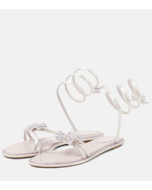 Rene Caovilla White Cleo Embellished Satin Sandals
