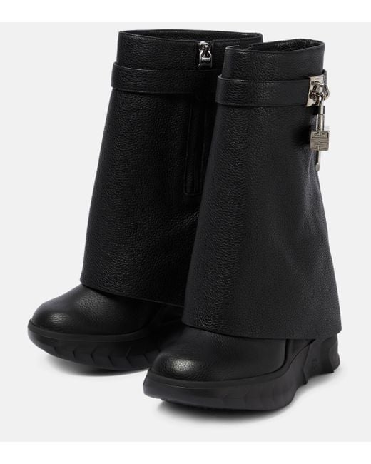 Givenchy Black Shark Lock Biker Ankle Boots In Grained Leather