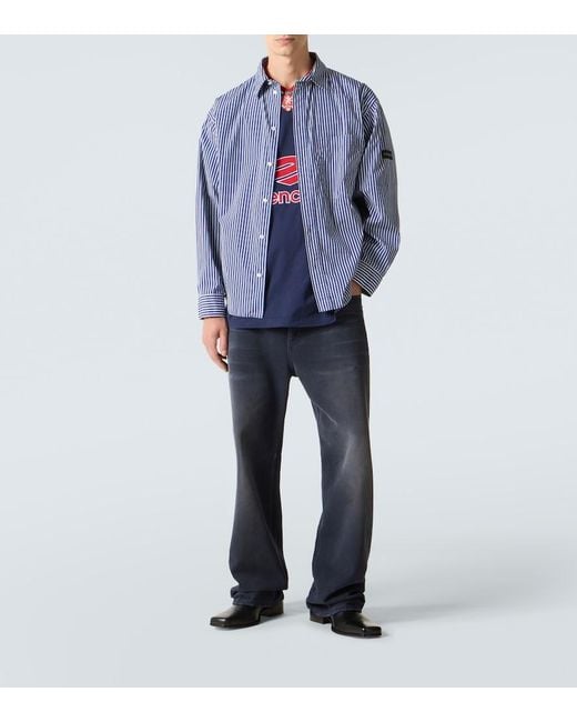 Balenciaga Blue Striped Cotton-Blend Poplin Shirt for men