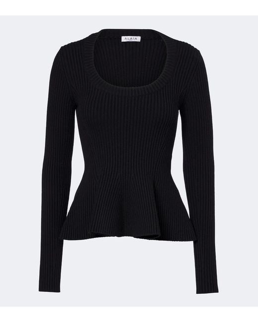 Alaïa Blue Peplum Wool-Blend Top