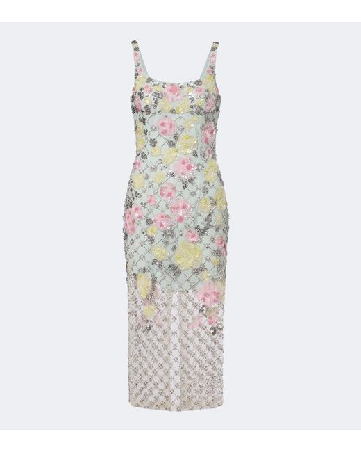La Fuori White Celeste Jardin Embellished Midi Dress