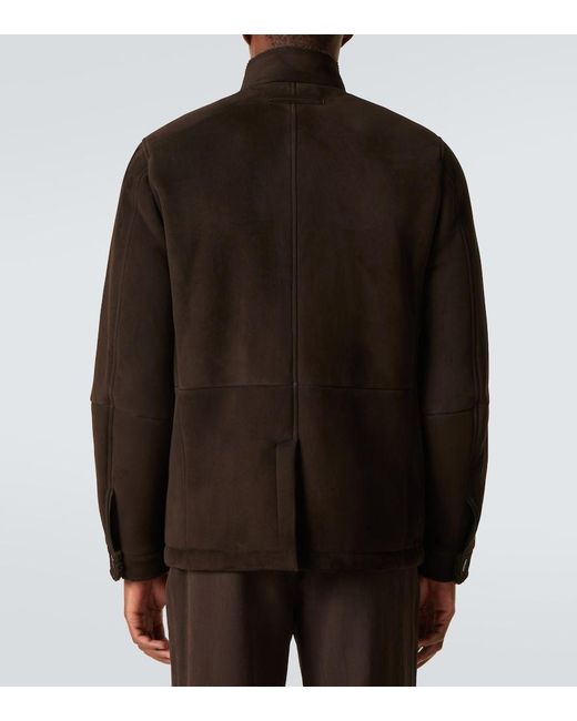 Zegna Brown Il Conte Shearling-Trimmed Suede Jacket for men