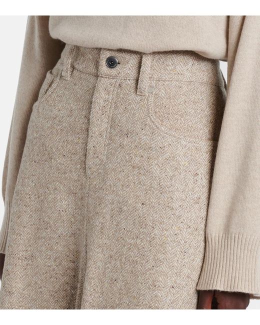 Brunello Cucinelli Natural Monili Wool And Silk-Blend Midi Skirt