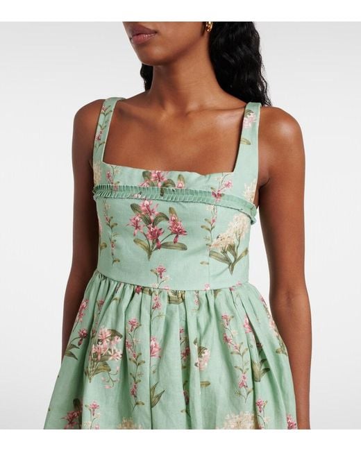 Agua Bendita Green Hierbabuena Floral Linen Minidress