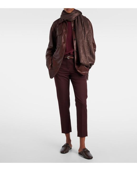 Brunello Cucinelli Purple Monili Cropped Cotton-Blend Slim Pants
