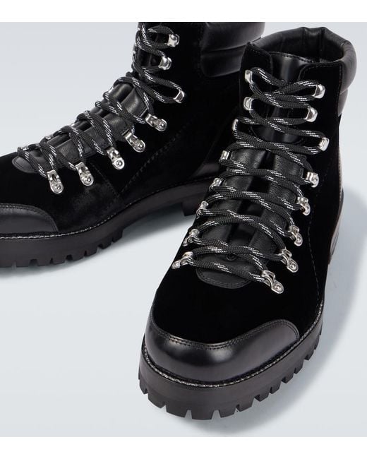 Manolo Blahnik Black Janka Leather-Trimmed Velvet Lace-Up Boots for men