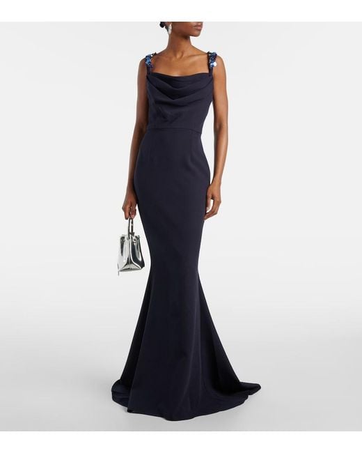 Safiyaa Blue Melina Embellished Crepe Gown