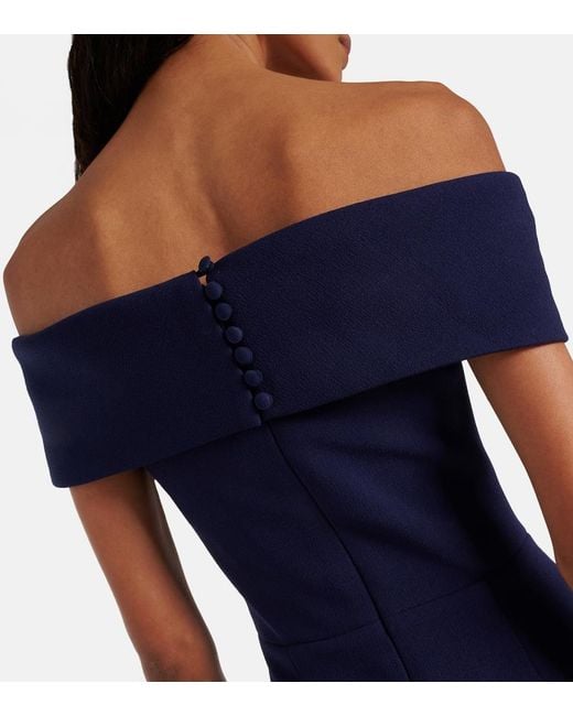 Rebecca Vallance Blue Amore Off-Shoulder Crepe Midi Dress