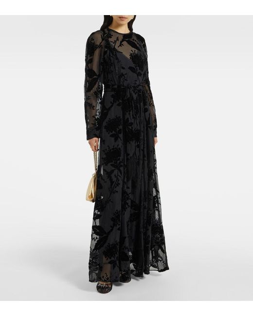 Zimmermann Black Burnout Sheath Floral Velvet Maxi Dress