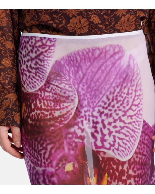 Falda Midi De Seda Estampada Dries Van Noten de color Purple