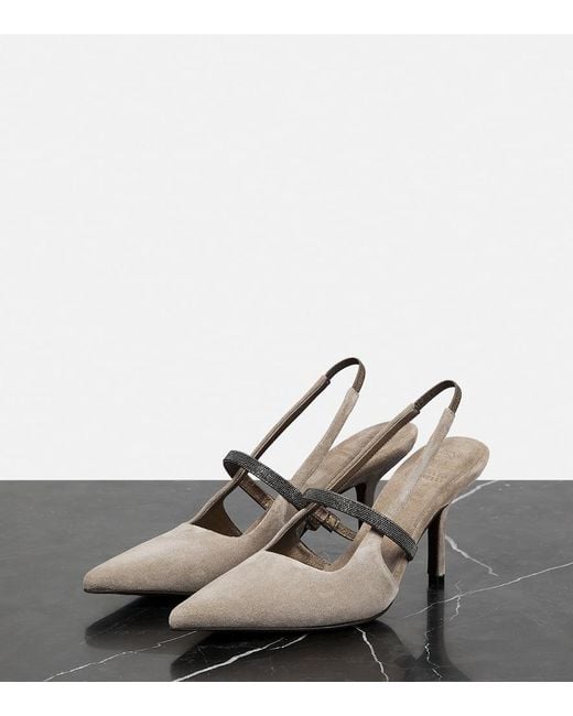 Brunello Cucinelli Gray Pointed Sling-Back Sandal
