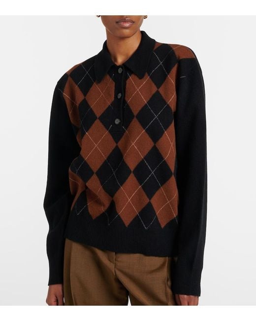 Rohe Black Argyle Wool Polo Sweater