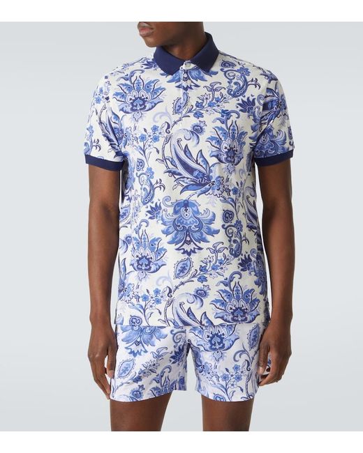 Polo De Pique De Algodon Floral Etro de hombre de color Blue